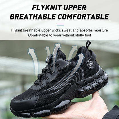 Drecage Mens Steel Toe Shoes with Rotating Button Lightweight Breathable Work Shoes Slip-Resistant Comfortable Safety Sneakers