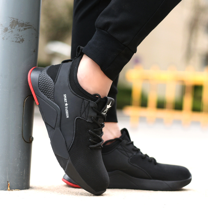 Men'S Lightweight Work Safety Shoes, Fly-Woven Mesh Kevlar Midsole, Steel Toe Cap, Anti-Smash, Puncture-Proof Protective Shoes