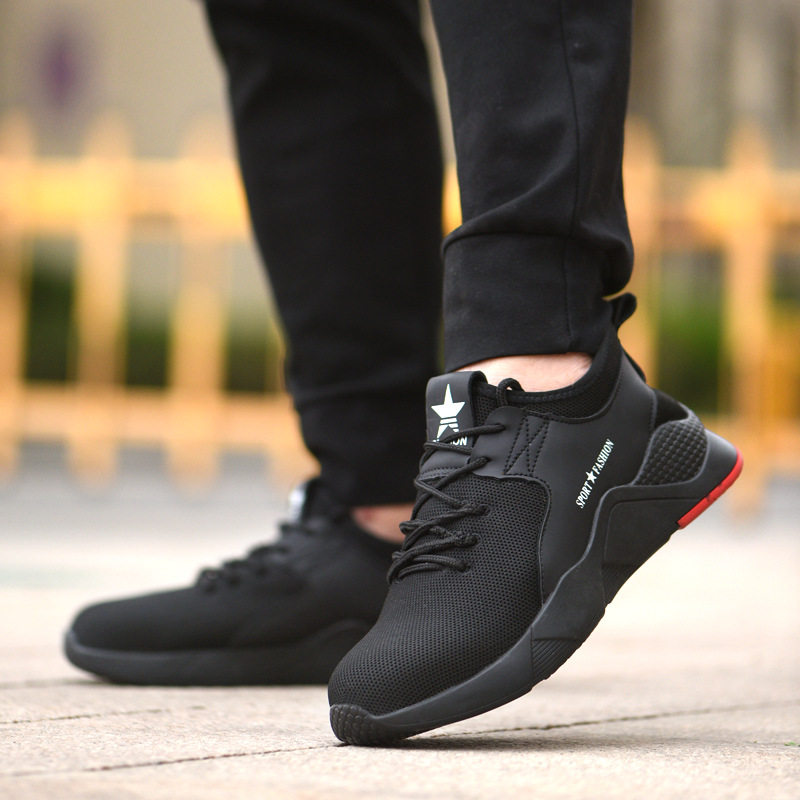 Men'S Lightweight Work Safety Shoes, Fly-Woven Mesh Kevlar Midsole, Steel Toe Cap, Anti-Smash, Puncture-Proof Protective Shoes