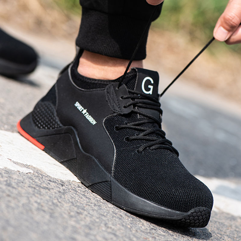 Men'S Lightweight Work Safety Shoes, Fly-Woven Mesh Kevlar Midsole, Steel Toe Cap, Anti-Smash, Puncture-Proof Protective Shoes