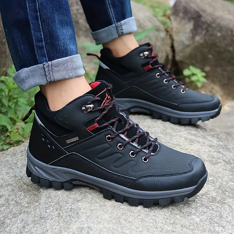 Men's Outdoor Fuzz-lined Hiking Shoes, Comfortable Arch Support Non-Slip Mountaineering Travel Sneakers