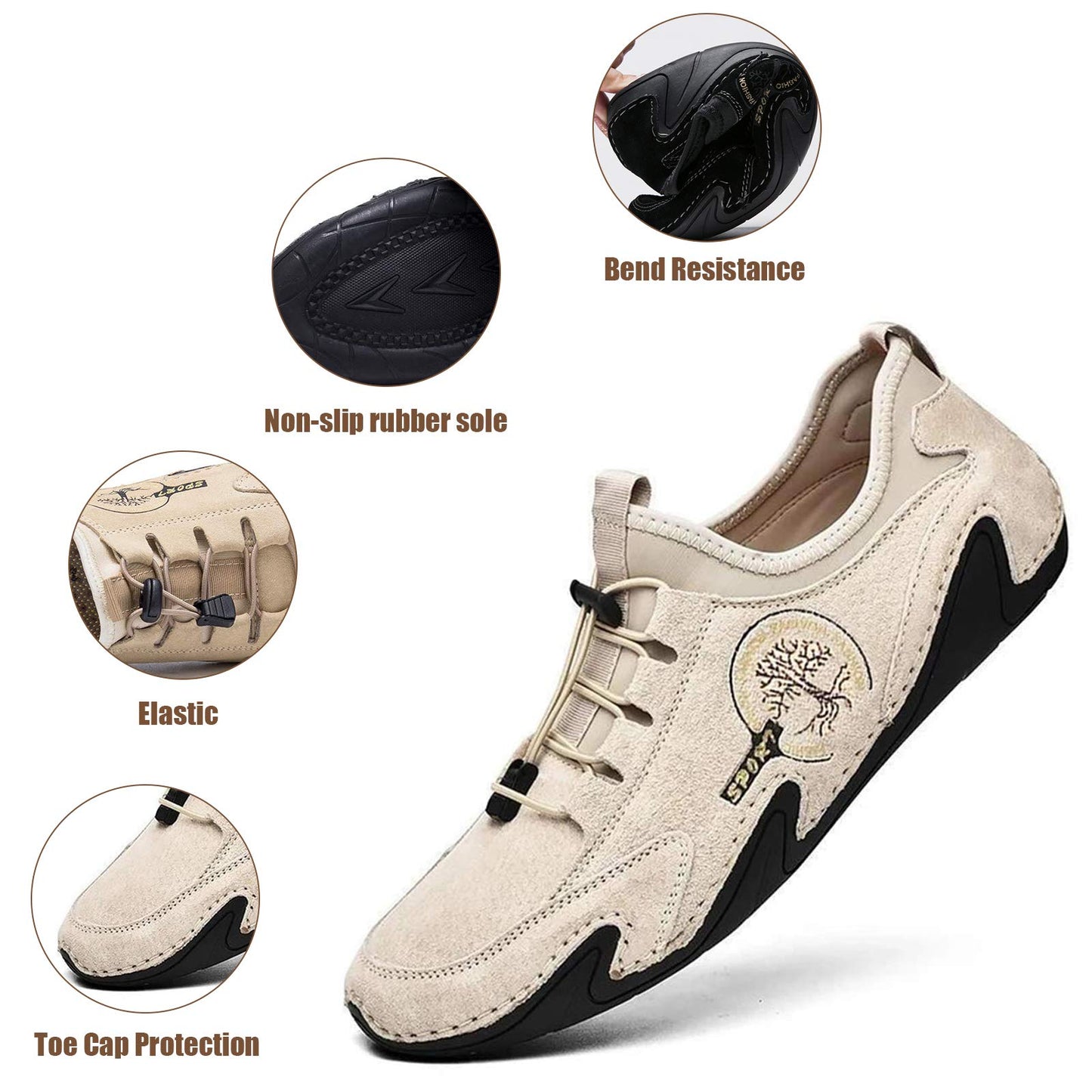 Men Lightweight Comfy Leather Driving Shoes Non-Slip Casual Shoes Breathable Loafers