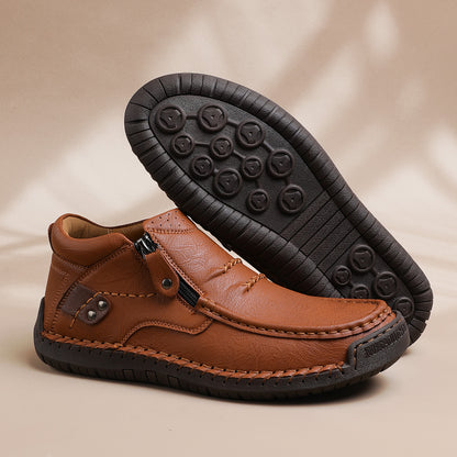 ⏰Limited Time Sale 70% OFF-Men’s Handmade Premium Leather Slip-On Driving Boots – Wide Toe, Arch Support, Waterproof, Pressure Relief, Non-Slip Sole for Casual, Travel & Outdoor