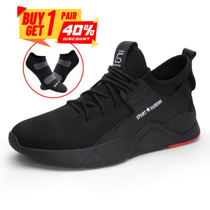 Men'S Lightweight Work Safety Shoes, Fly-Woven Mesh Kevlar Midsole, Steel Toe Cap, Anti-Smash, Puncture-Proof Protective Shoes